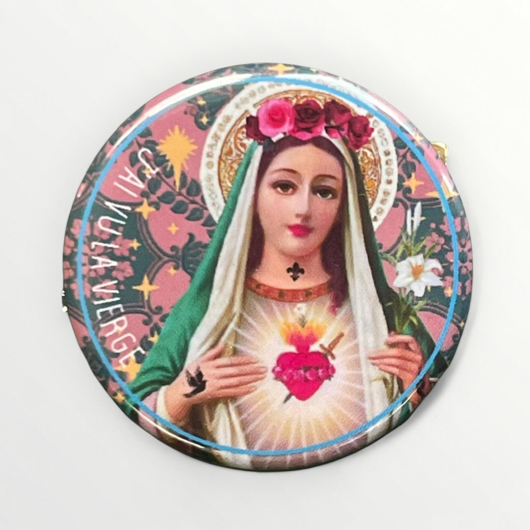 Round button badge 38 mm design Virgin, Jesus, ex-voto