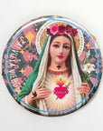 Round button badge 38 mm design Virgin, Jesus, ex-voto