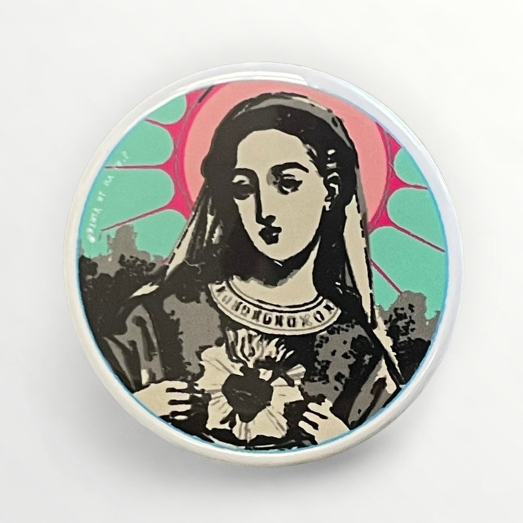 Round button badge 38 mm design Virgin, Jesus, ex-voto