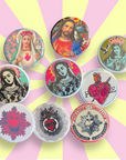 Round button badge 38 mm design Virgin, Jesus, ex-voto