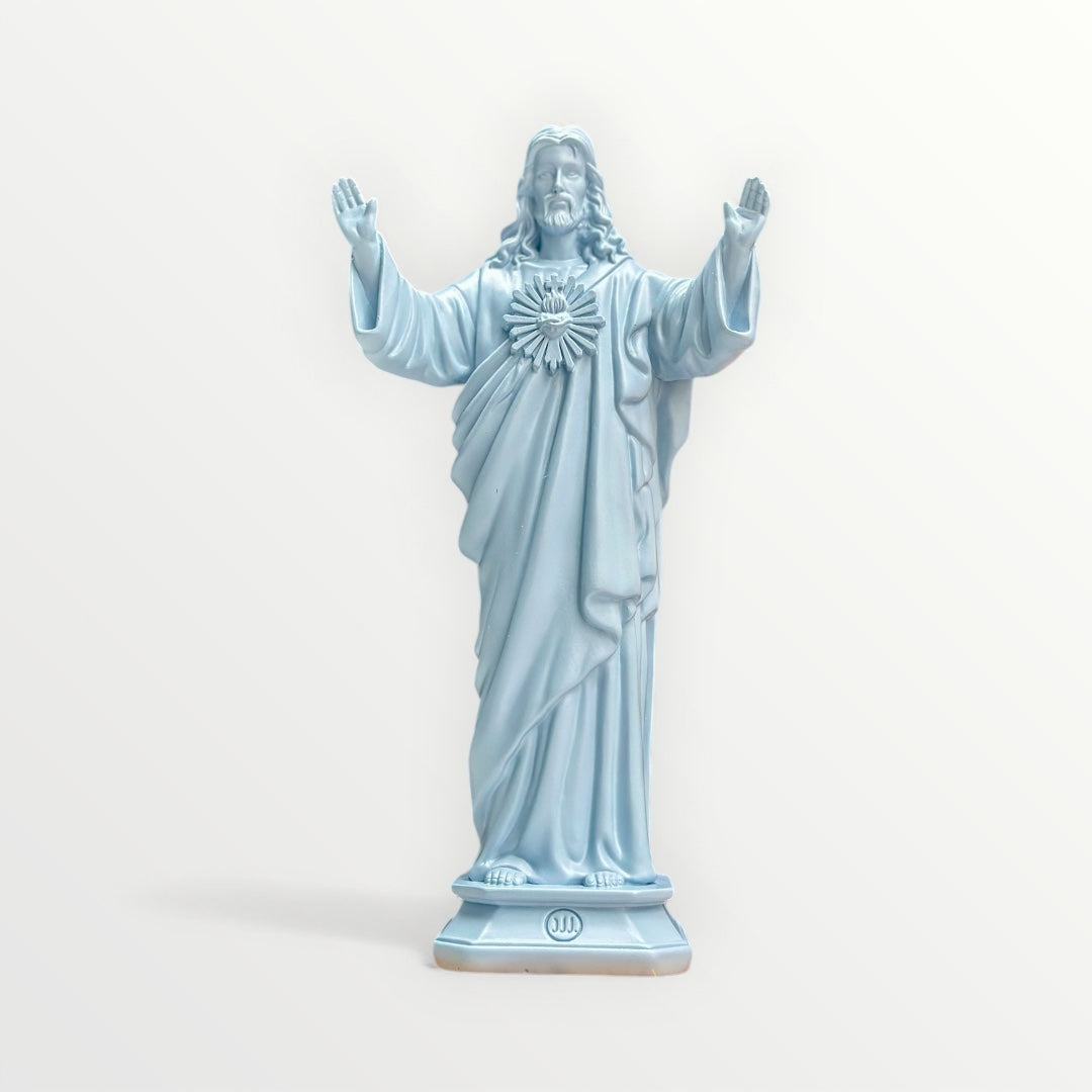 Statuette Jesus loves you 22cm bleu brume