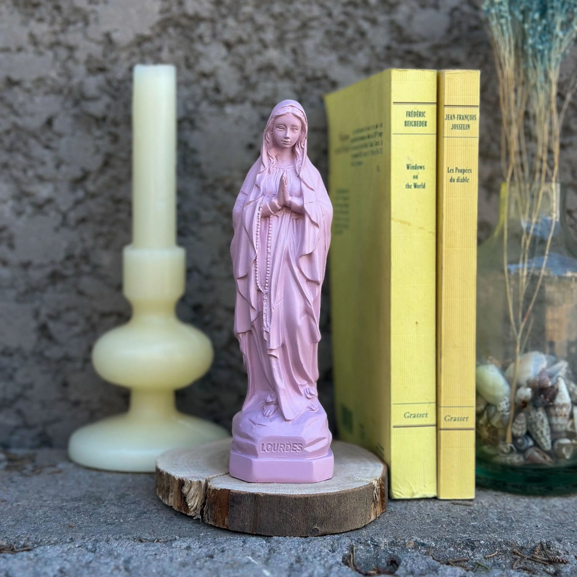 Statuette Vierge Marie Lourdes Rose poudré