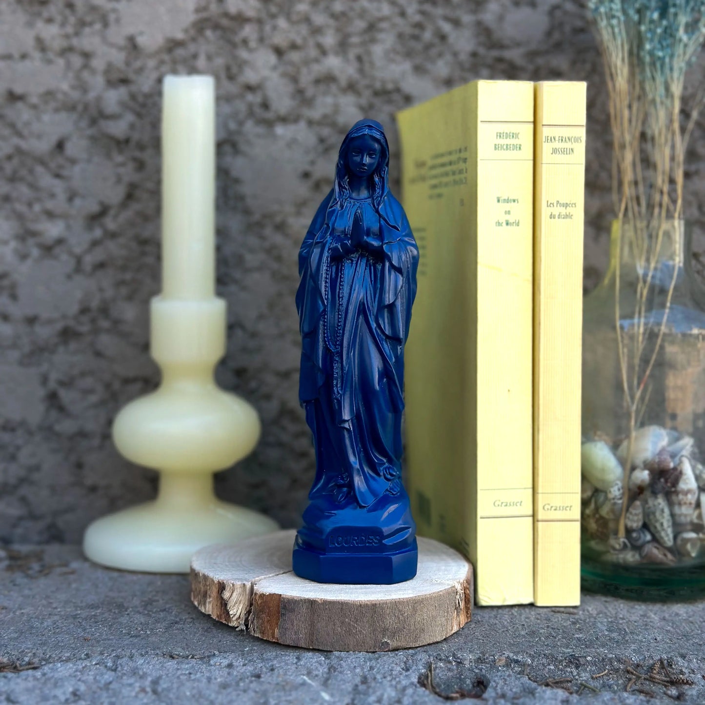 Statuette Vierge Marie Lourdes bleu marine