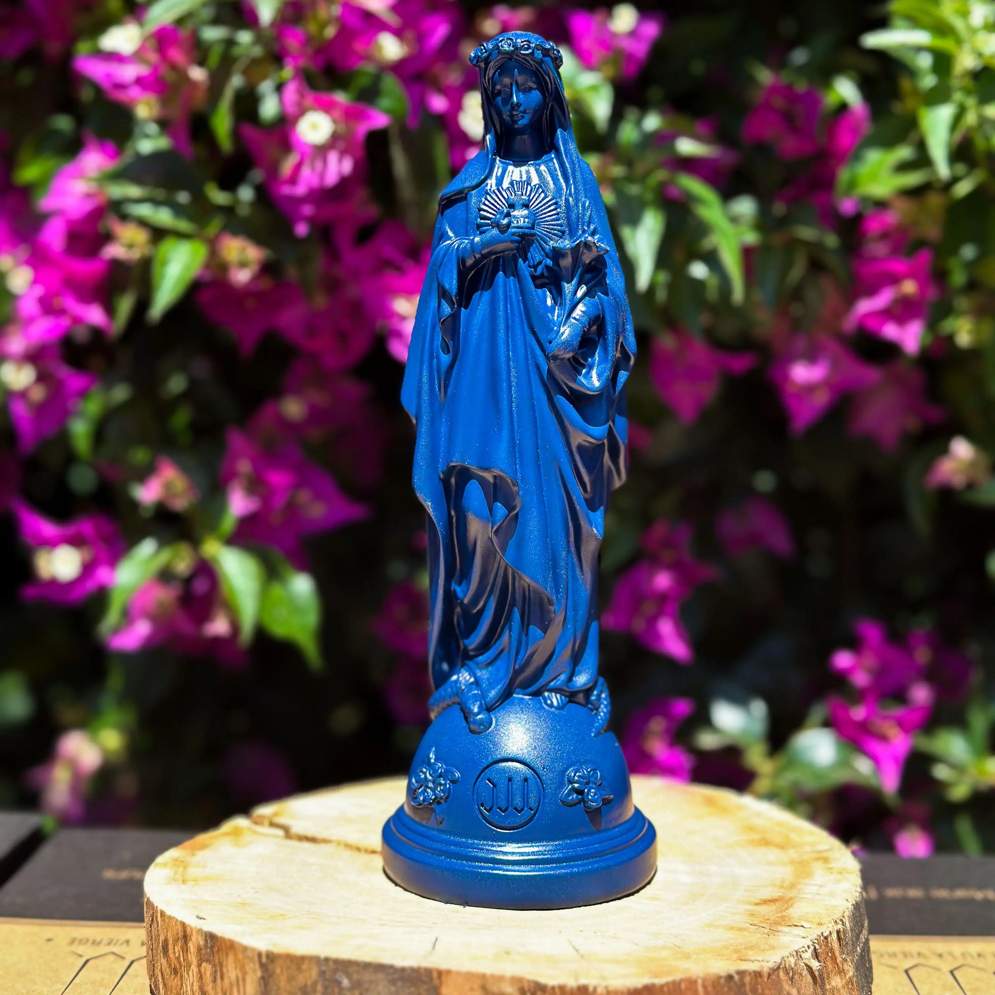 Statuette de la Vierge Marie aux Fleurs Bleu Marine