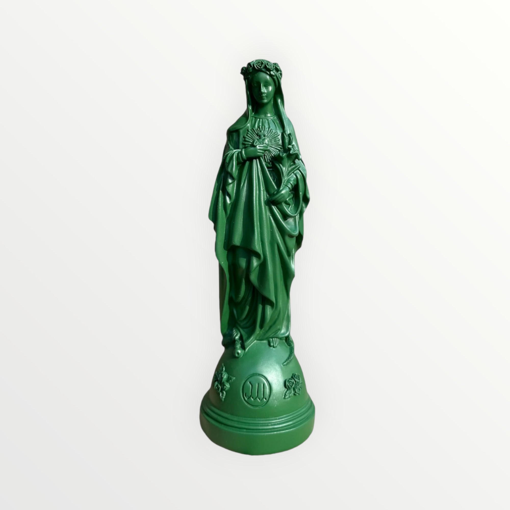 Statuette de la Vierge Marie aux Fleurs vert jungle