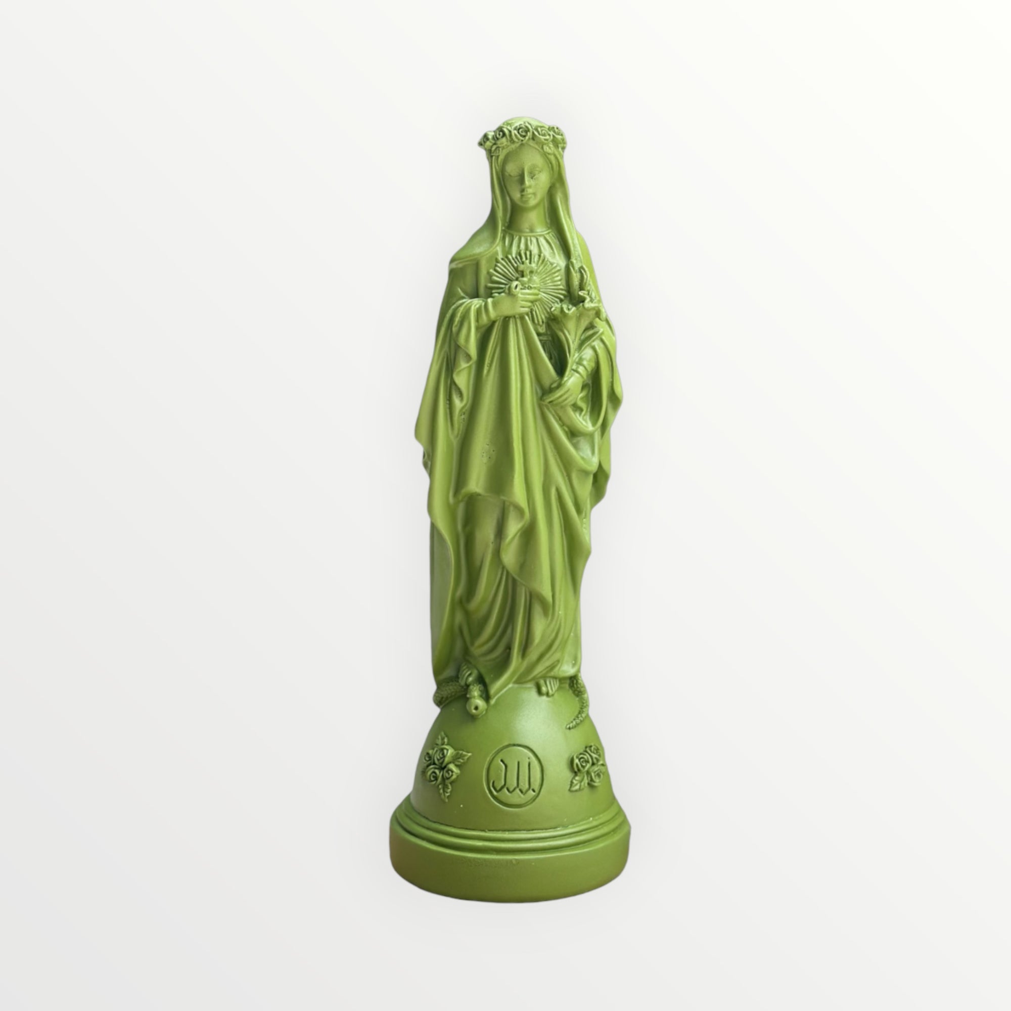 Statuette de la Vierge Marie aux Fleurs vert kaki