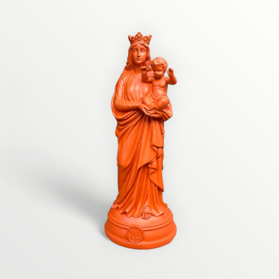 Statuette de la Vierge à l'enfant - Notre-Dame de la Garde orange mandarine