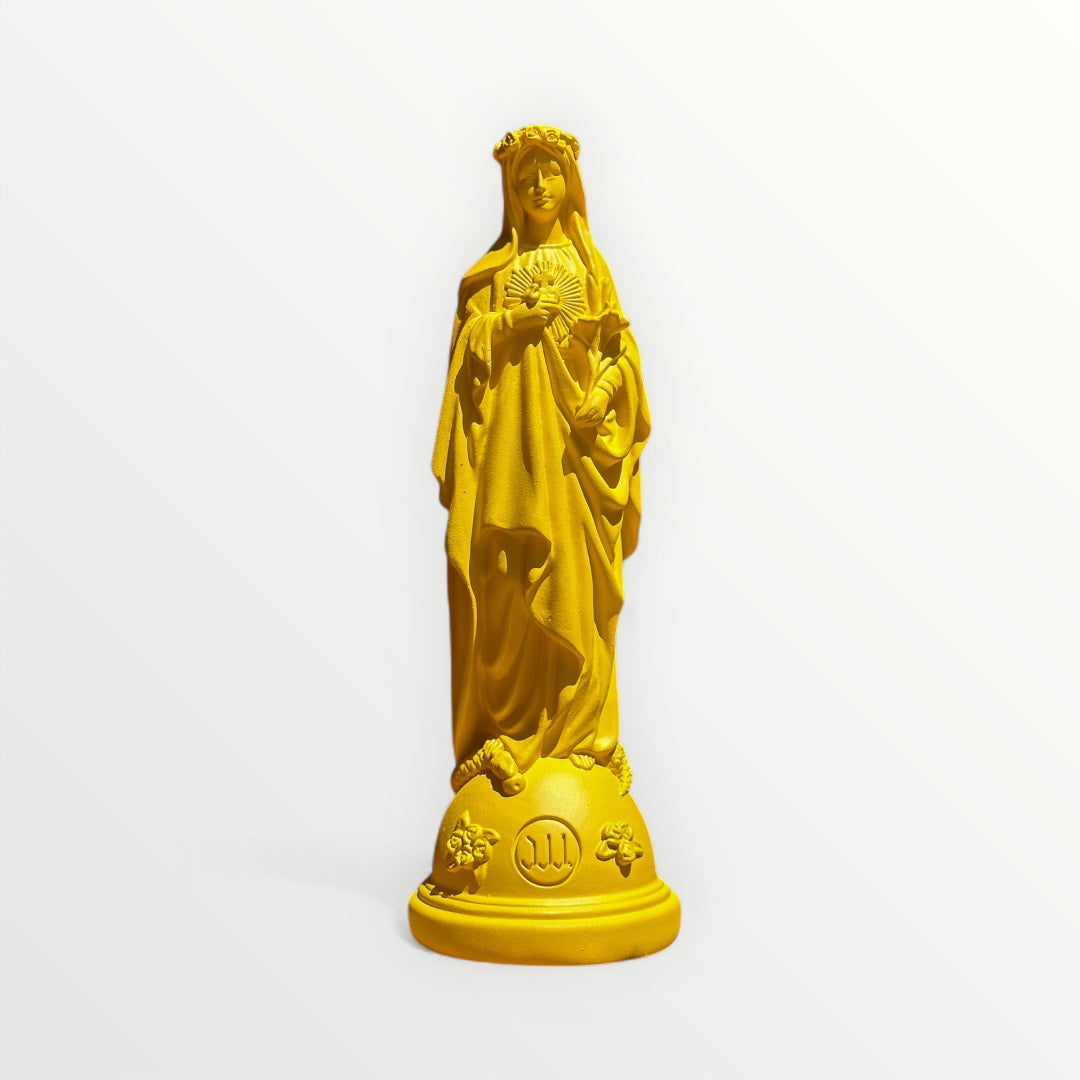 Statuettes la Vierge Marie aux Fleurs jaune safran