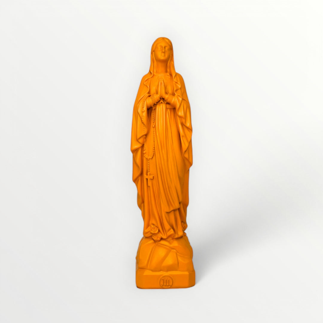 Vierge marie de Lourde 23cm orange mandarine