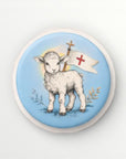 badge agnus dei bleu ciel paques badge chretien