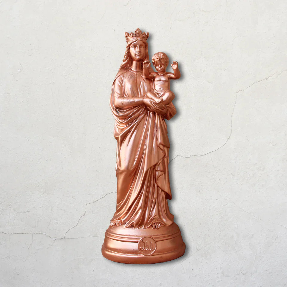 Statuette Vierge à l'enfant, Bonne mère 30 cm cuivre