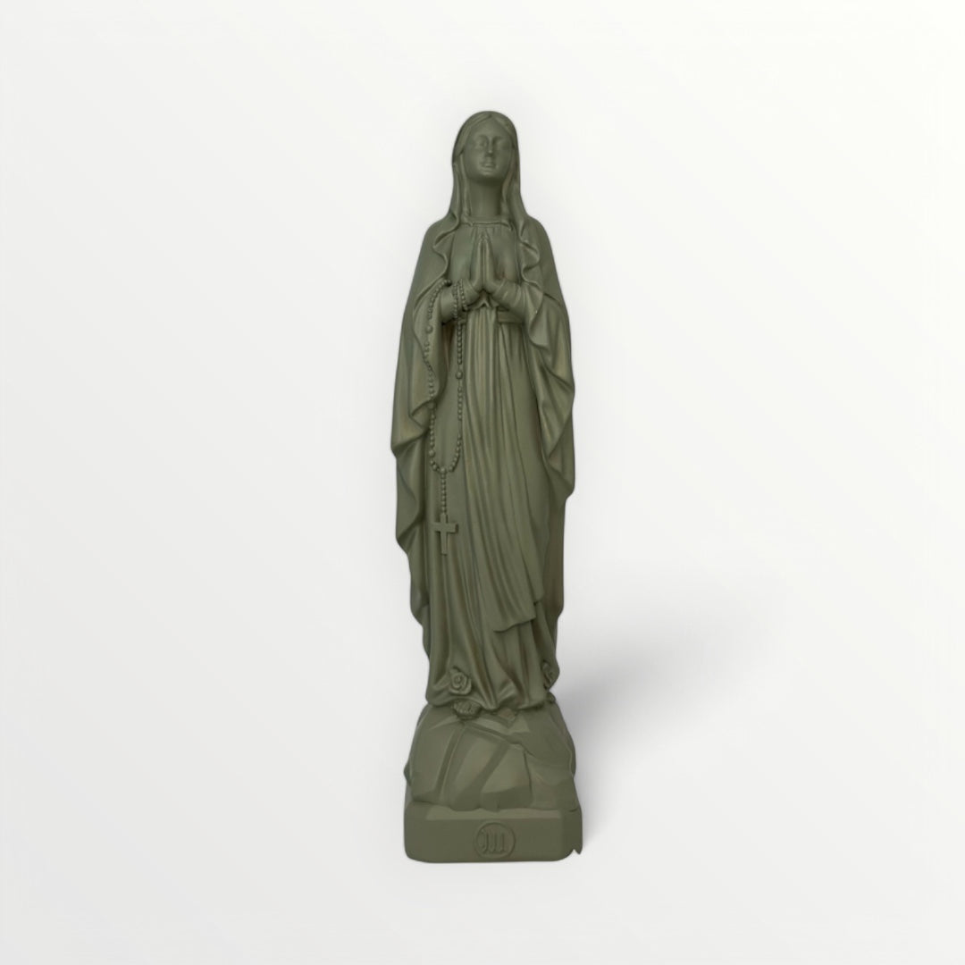 Statuette de la Vierge Marie de Lourdes, couleur Vert Olive – J'ai vu la Vierge