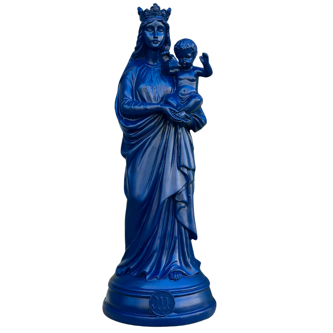 statuette Vierge à l&#39;enfant bleu marine