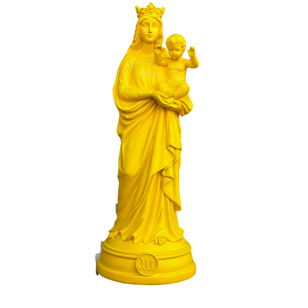 statuette Vierge à l&#39;enfant jaune safran