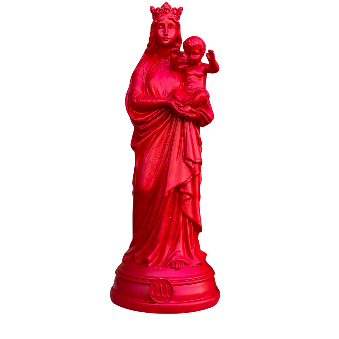 statuette Vierge à l&#39;enfant rouge carmin