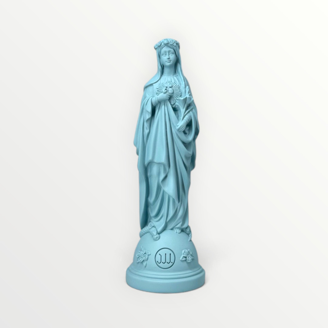 statuette marie aux fleur bleu givre