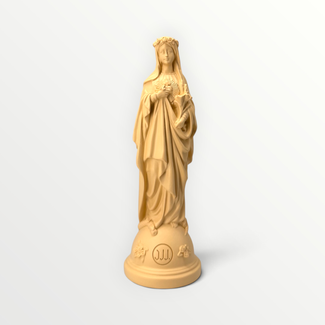 statuette marie aux fleur orange navette