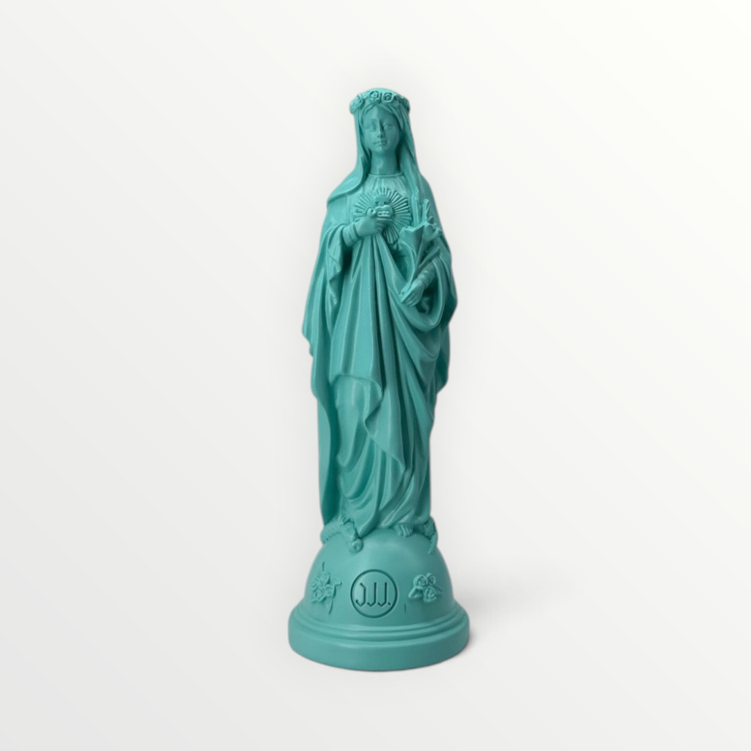 statuette marie aux fleurs bleu splash