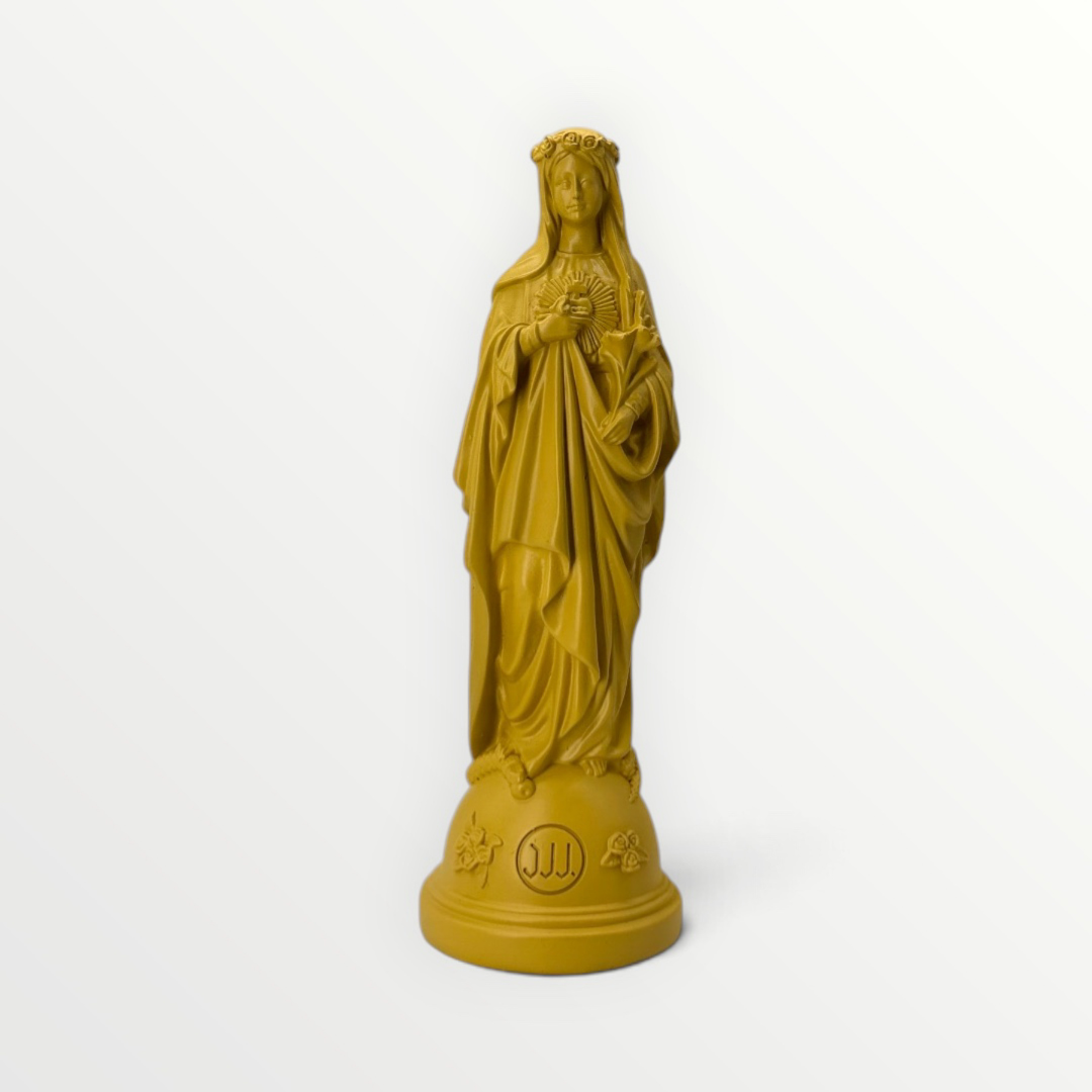 statuette marie aux fleurs jaune curry