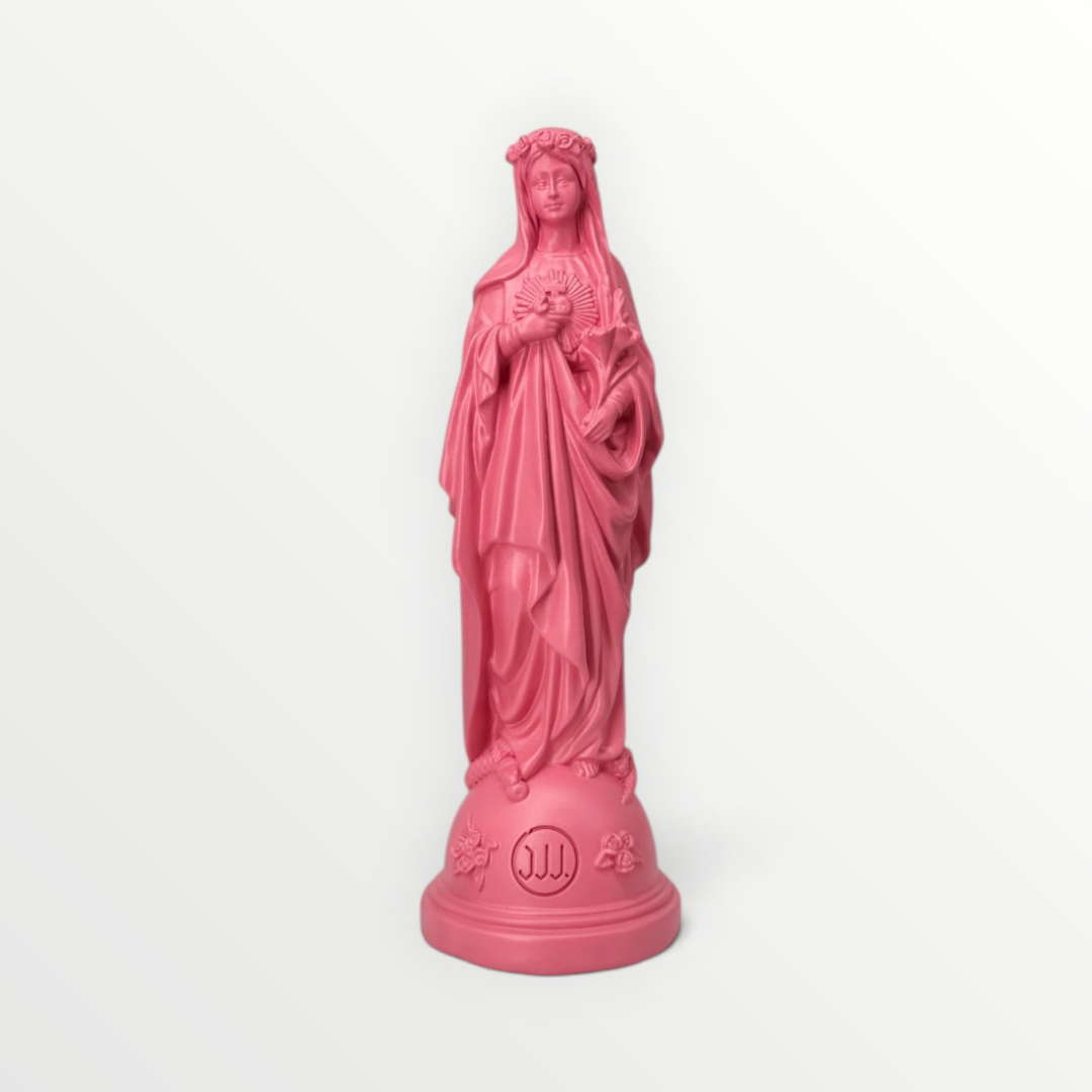 statuette marie aux fleurs rose bazooka