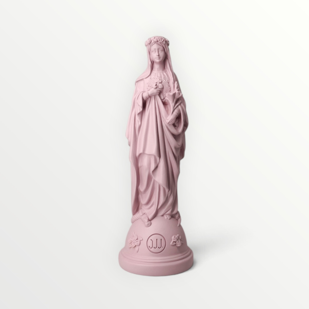 statuette marie aux fleurs rose poudré 