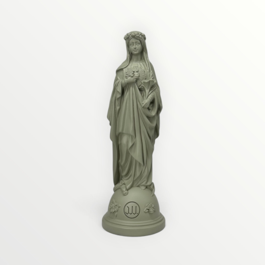 statuette marie aux fleurs vert olive