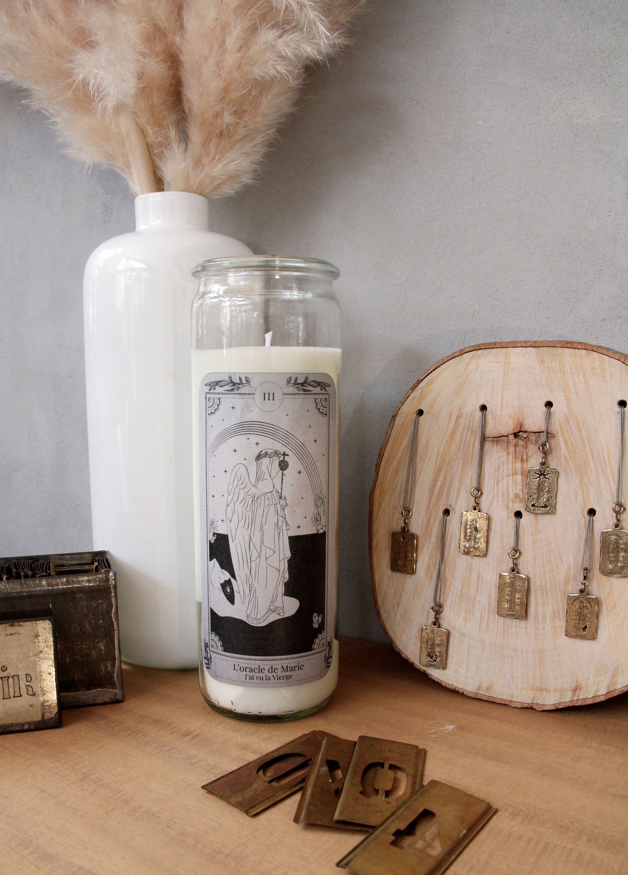 Bougie bijou tarot de la Vierge - blanc ivoire