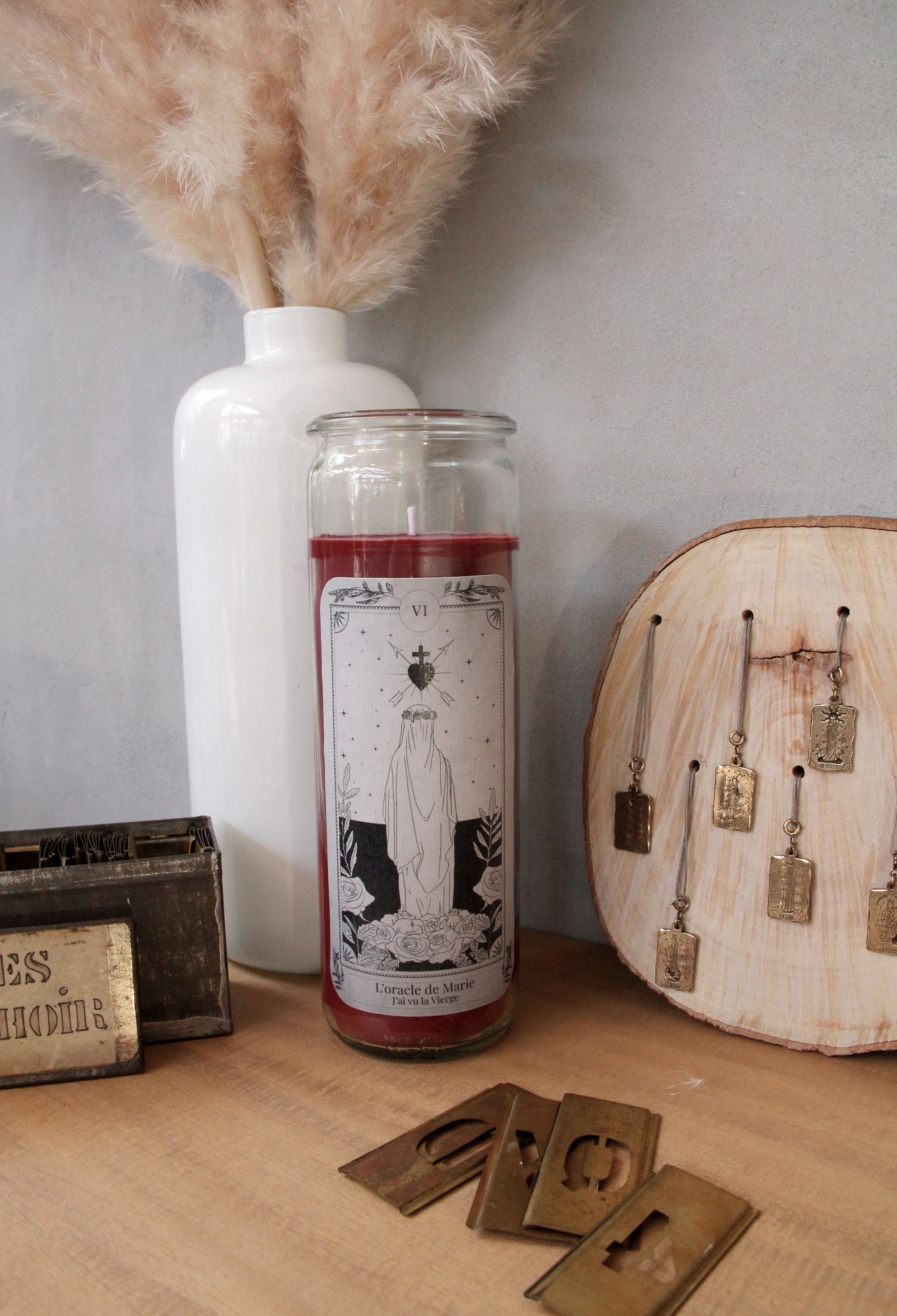 Bougie bijou tarot de la Vierge - Rose framboise