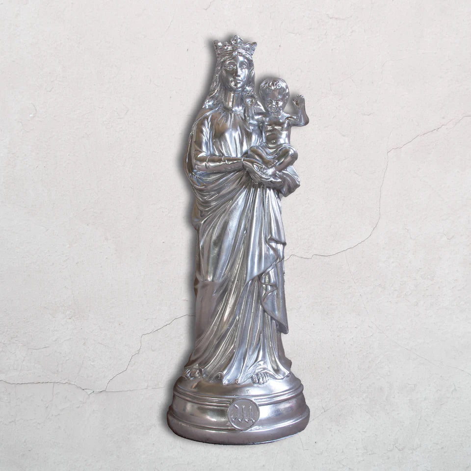 Statuette Vierge à l'enfant, Bonne mère 30 cm Argent