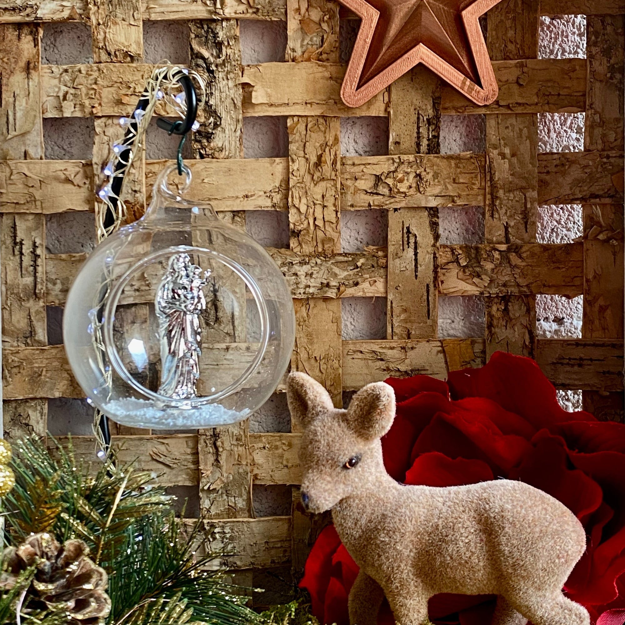 boule de noël de la Bonne Mère, Vierge à l'enfant argent. made in france