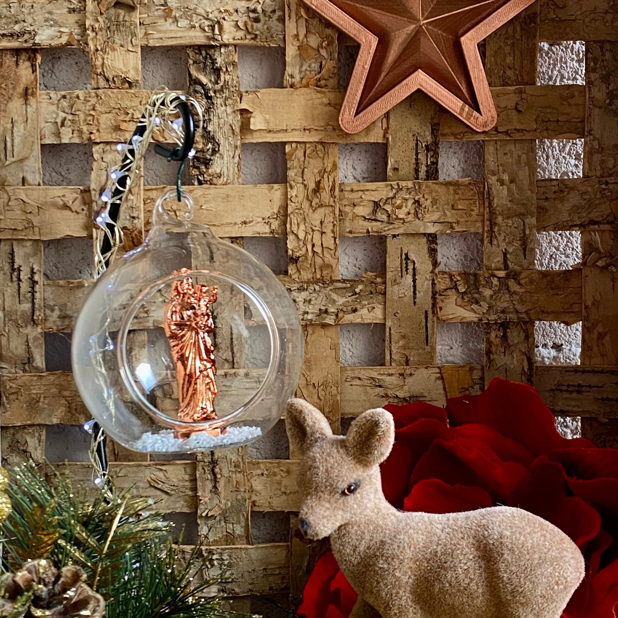 boule de noël de la Bonne Mère, Vierge à l'enfant cuivre. made in france